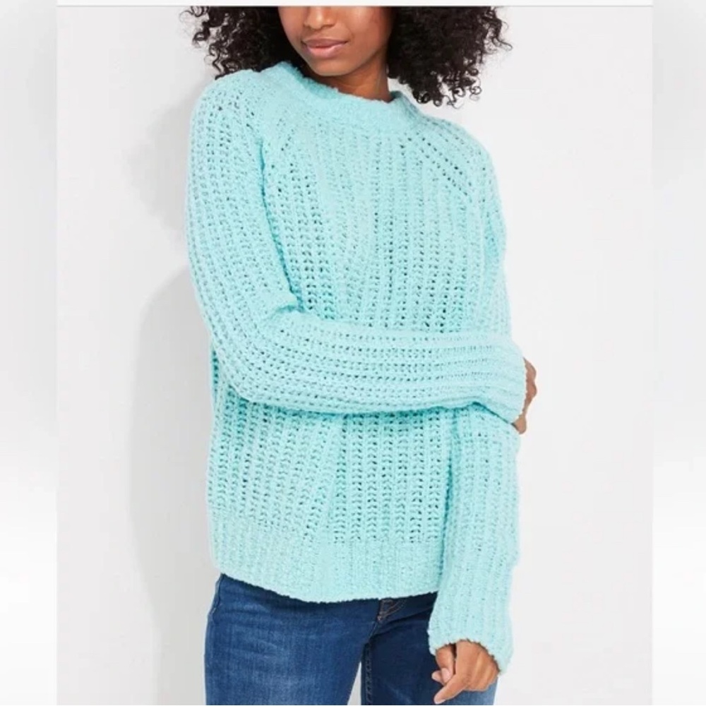 vineyard vines Capri Blue Cozy Fisherman Ribbed Merino-Blend Sweater Size Medium